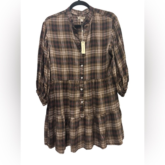 Max Studio NWT Brown plaid shirt dress with buttons and pockets, so comfy! - Picture 2 of 10